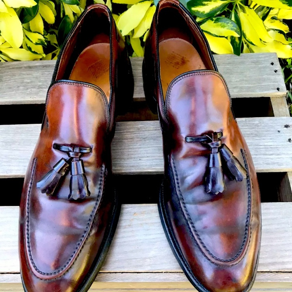 Allen Edmonds Saratoga Smoked Burgandy Tassel Loafers Mens Size 10.5 A
